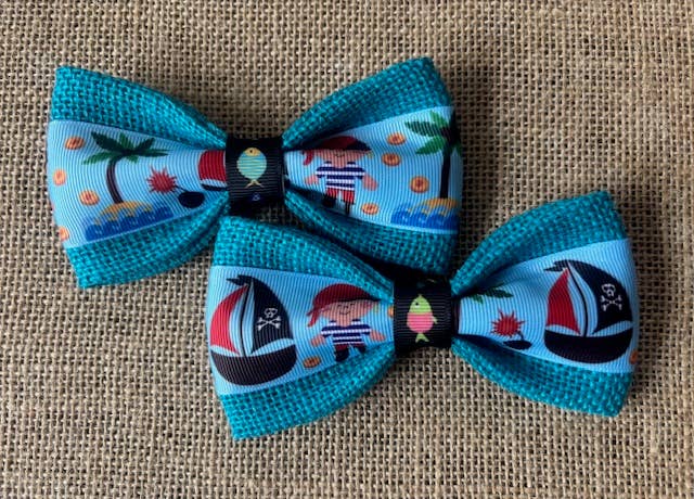 Pirates, Palm Trees & Pirate Ships on Teal Burlap