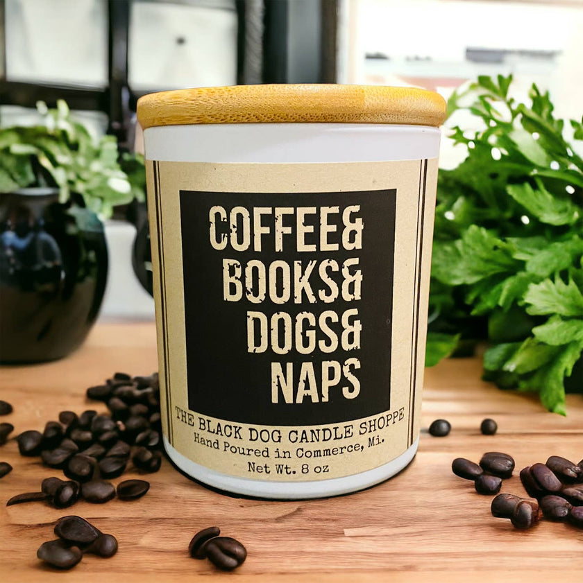 Coffee, Books, Dogs, and Naps Candle