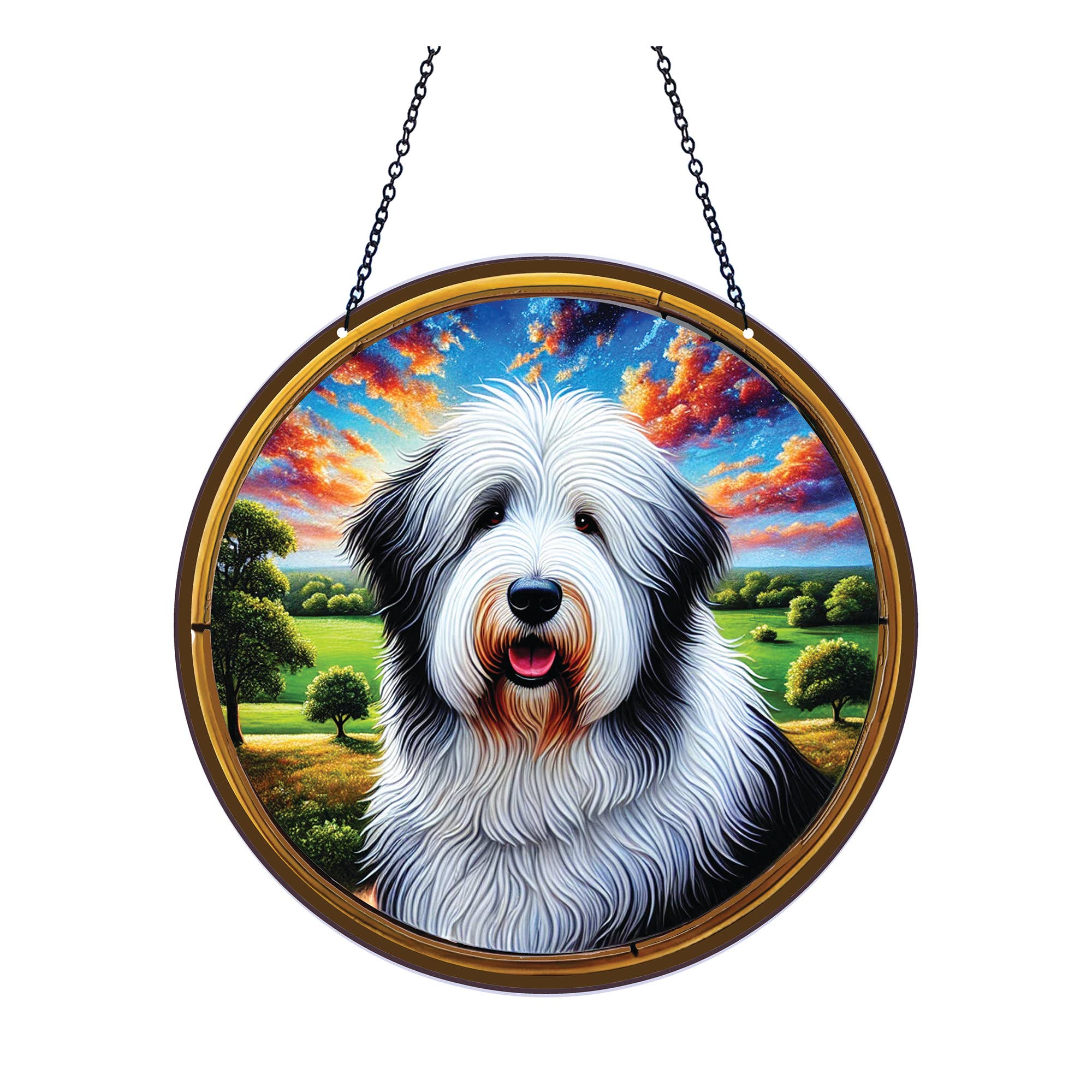 Old English Sheep Dog Acrylic Suncatcher with Chain