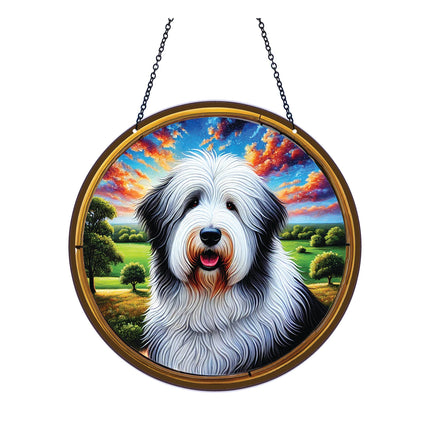 Old English Sheep Dog Acrylic Suncatcher with Chain