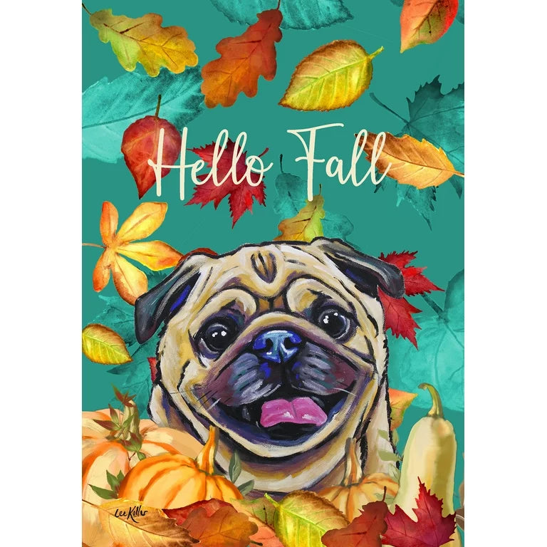 Pug, Fawn (Hello Fall) Large Flag