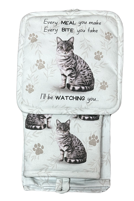 Tabby Silver, oven mitt set