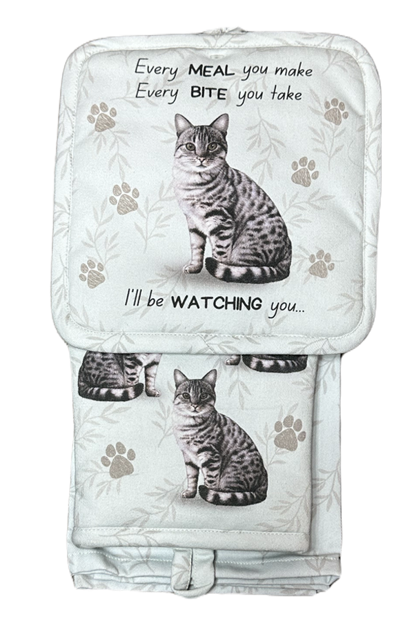 Tabby Silver, oven mitt set