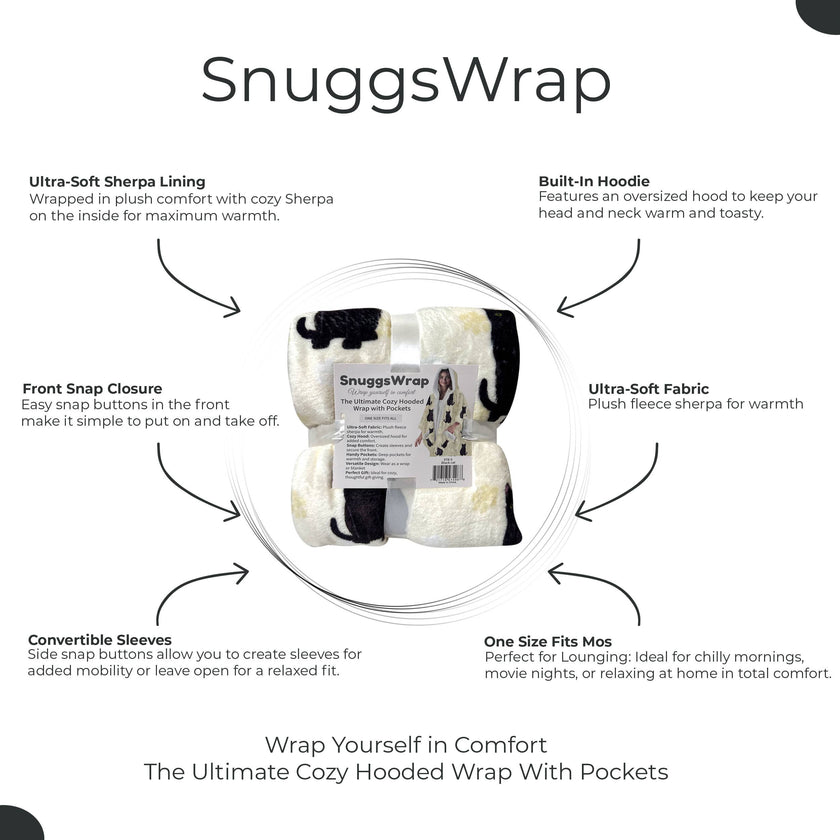 Black Cat Snugg Wraps with Hoodie – Ultra Soft Sherpa Fleece Wrap for Pet Lovers