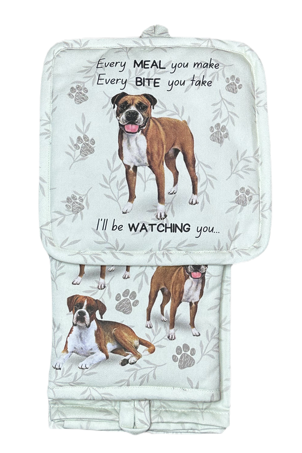 Boxer, oven mitt set