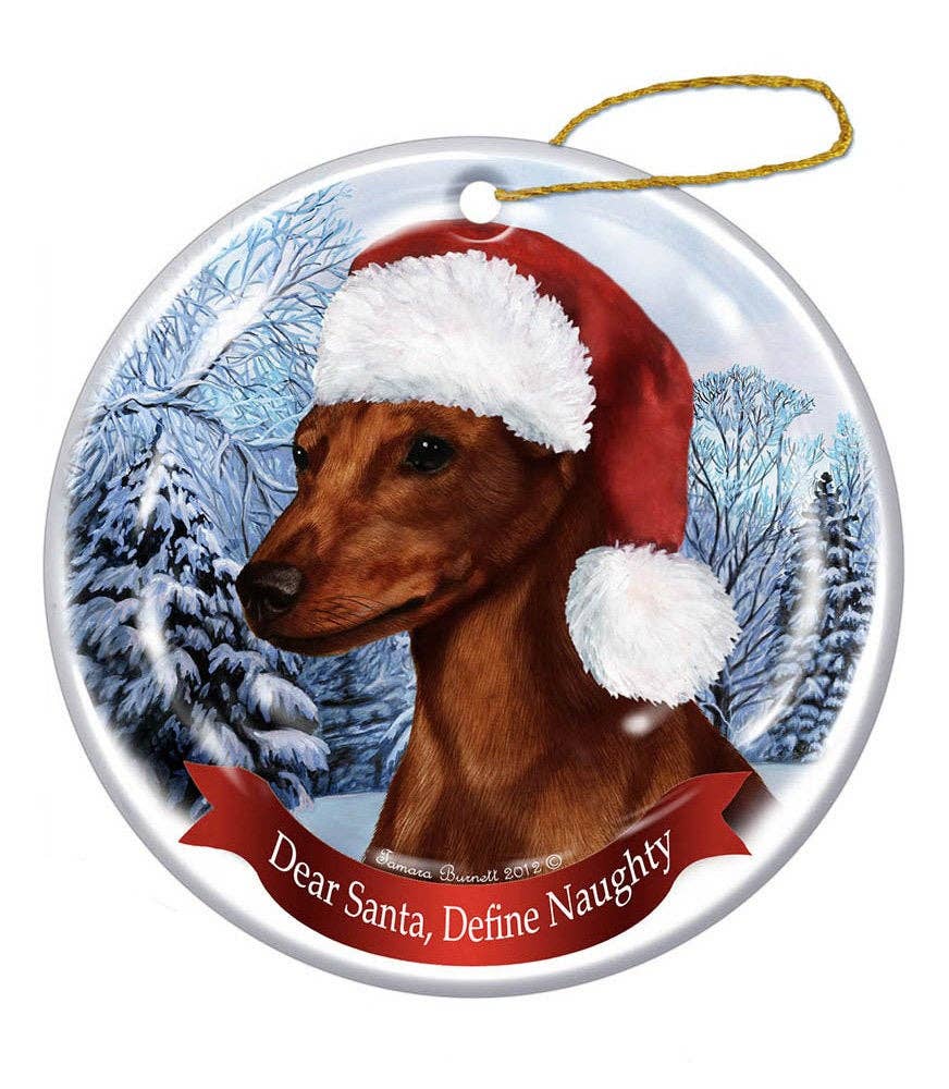 Miniature Pinscher Santa Hat Dog Porcelain  Ornament