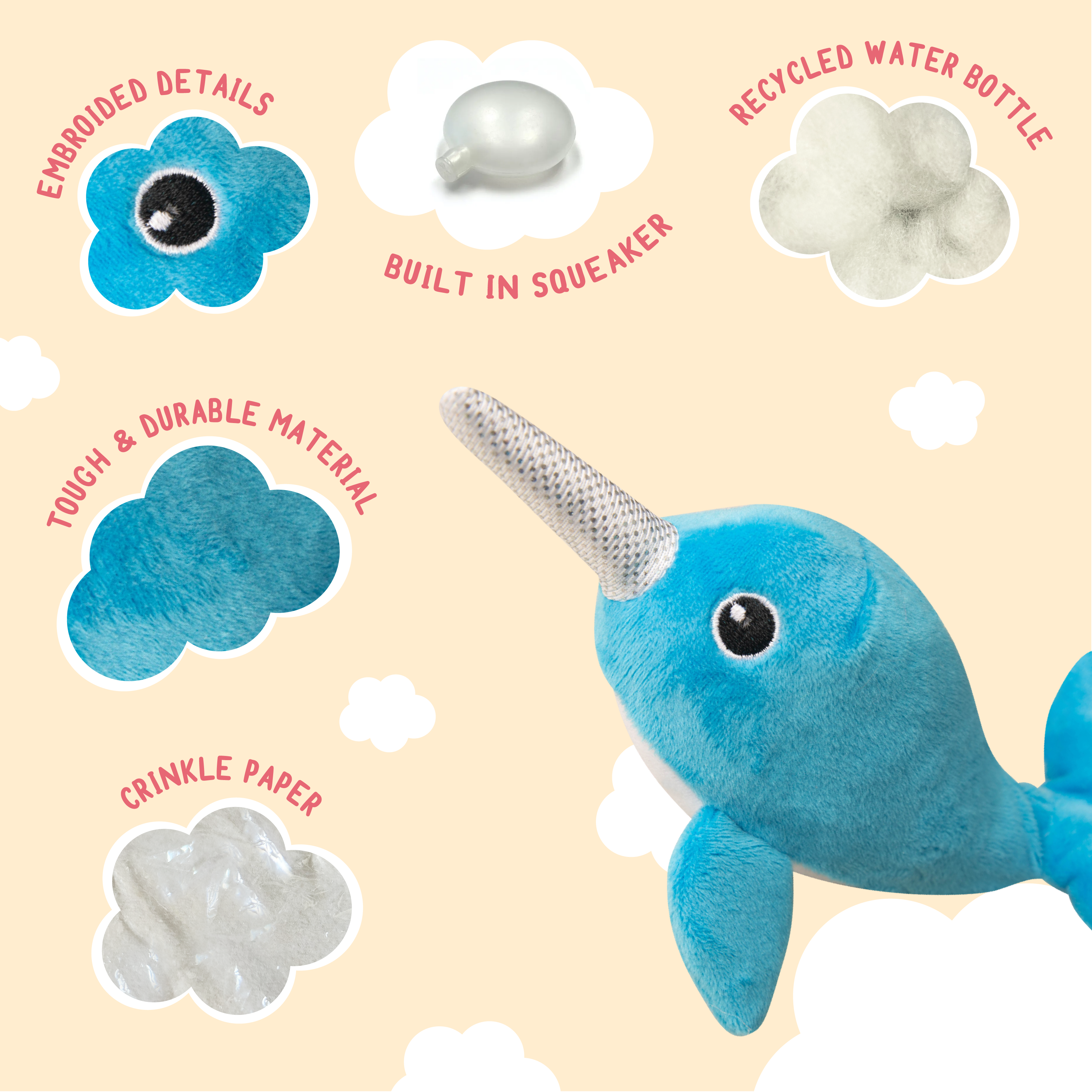 SnugArooz Baby Nikki the Narwhal Plush Dog Toy 5