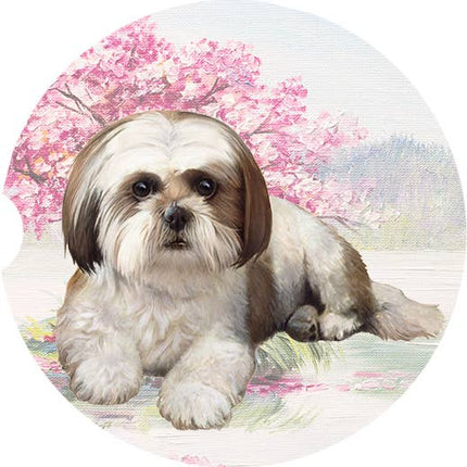 Shih Tzu, Tan & White Car Coaster