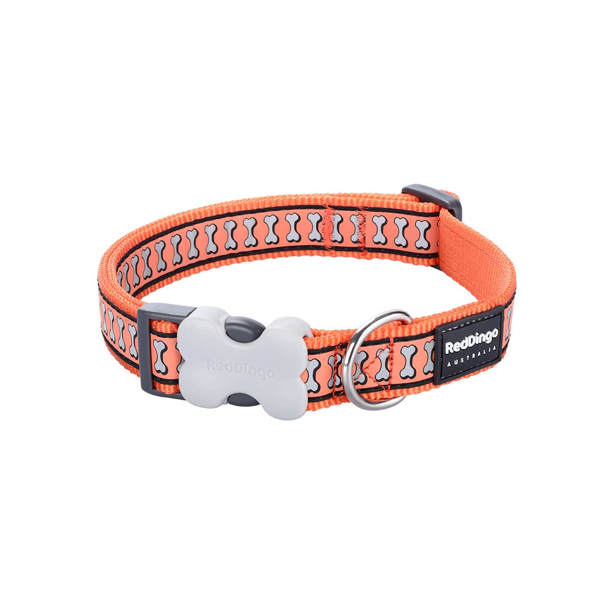 Bucklebone Dog Collar Reflective Bones Orange