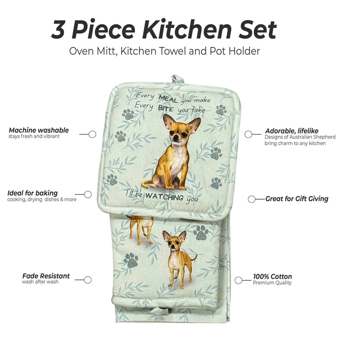 Chihuahua, tan, oven mitt set