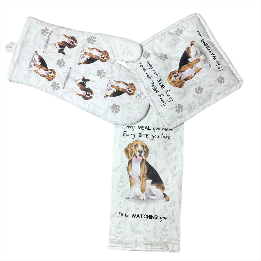 Beagle, oven mitt set