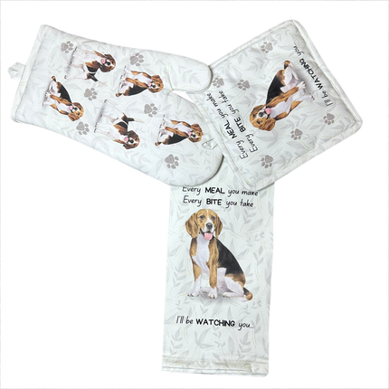 Beagle, oven mitt set