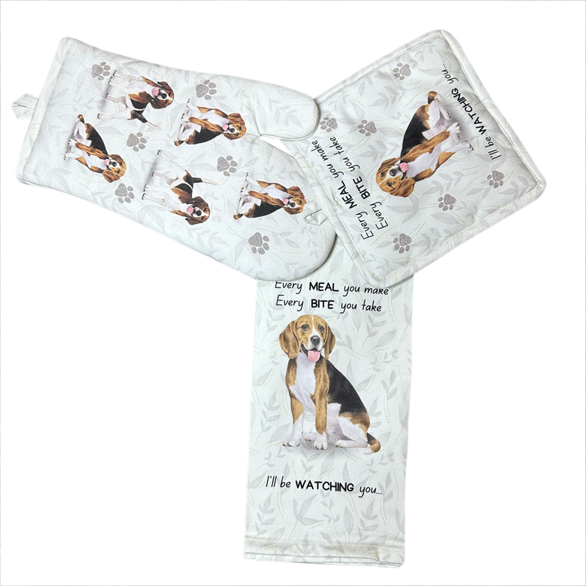 Beagle, oven mitt set