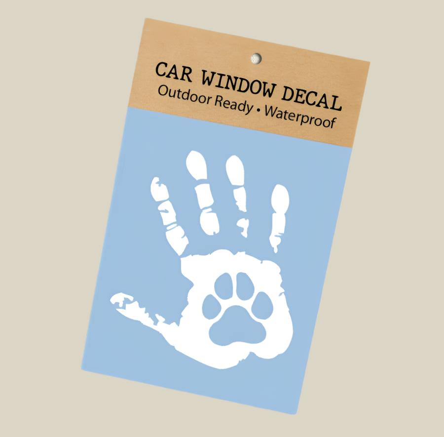 Handprint with Paw Vinyl Window Sticker Decal