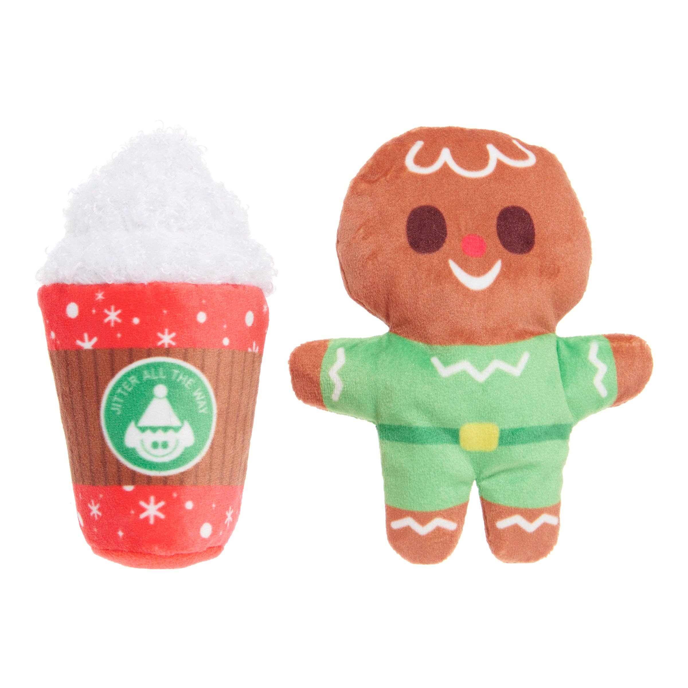 BARK Holiday Jolly Jitterbread Man Christmas Plush Dog Toy Set