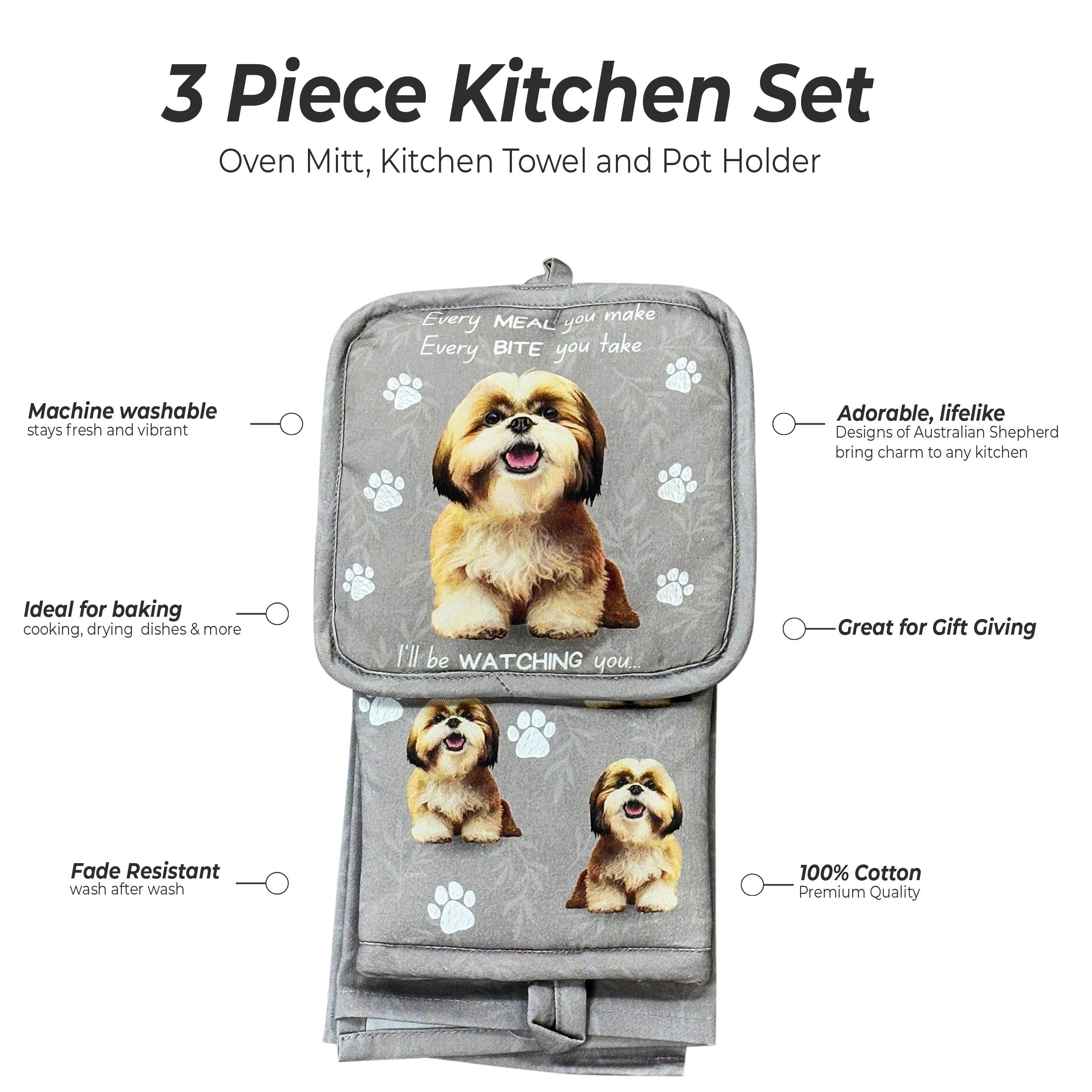 Shih Tzu Tan and White, oven mitt set