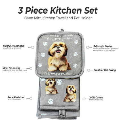 Shih Tzu Tan and White, oven mitt set