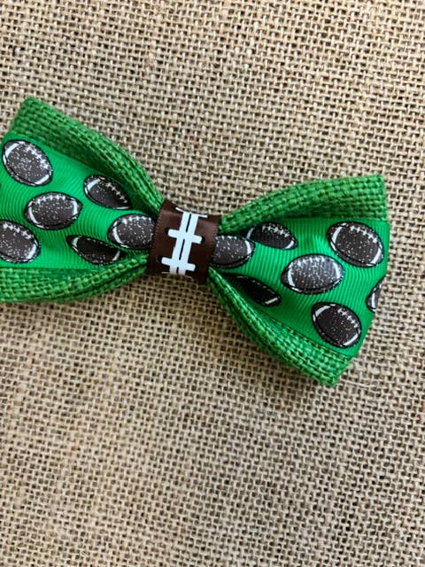 Brown Footballs on Green Burlap Velcro Collar Bow Tie for Cat and Dogs