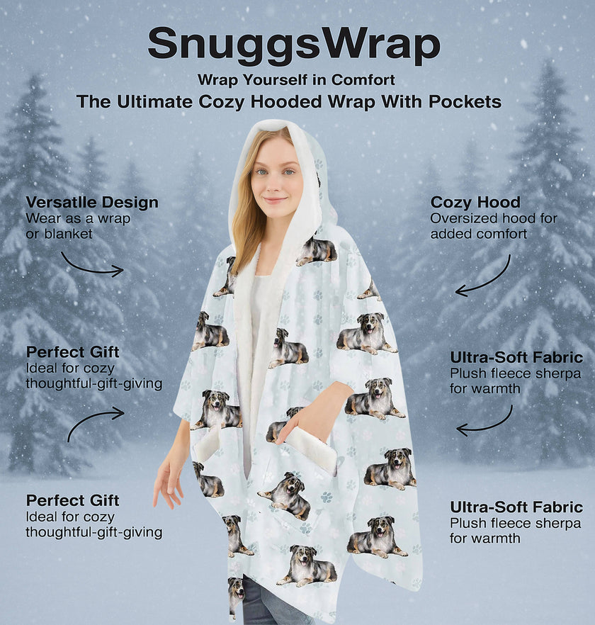 Australian Shepherd Snugg Wraps with Hoodie – Ultra Soft Sherpa Fleece Wrap for Pet Lovers