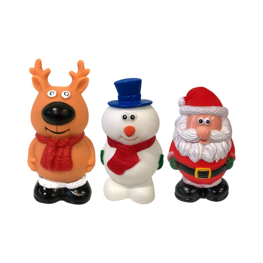 Santa, Reindeer & Snowman Vinyl Christmas Dog Toy Set