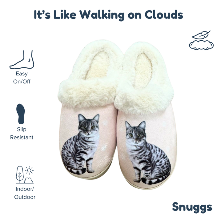 Cat Silver Tabby Cat Pet Lovers Comfy Snuggs Slippers