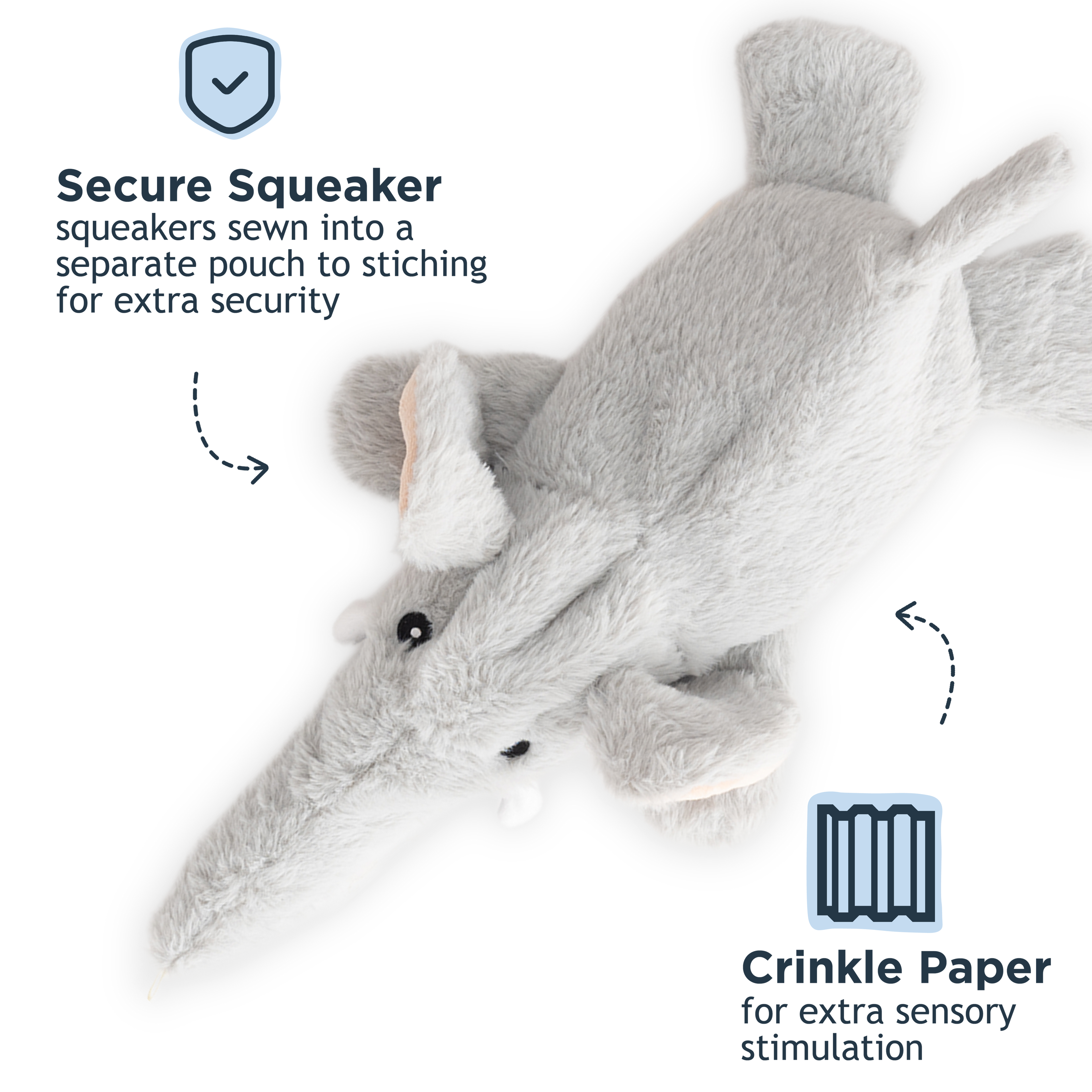Dog Toy Elephant Stuffless Plush Squeaker Toy