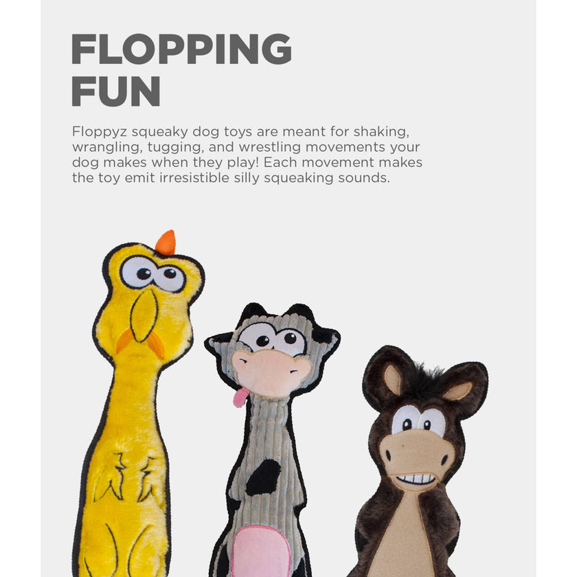 Outward Hound Floppyz Donkey Squeaky Dog Toy, Brown, Medium