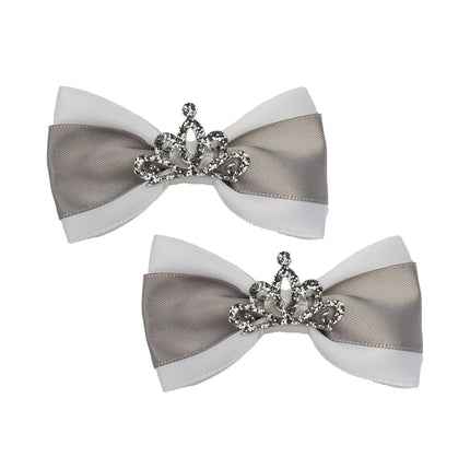 Silver & White with Tiara Dog Hair Bows