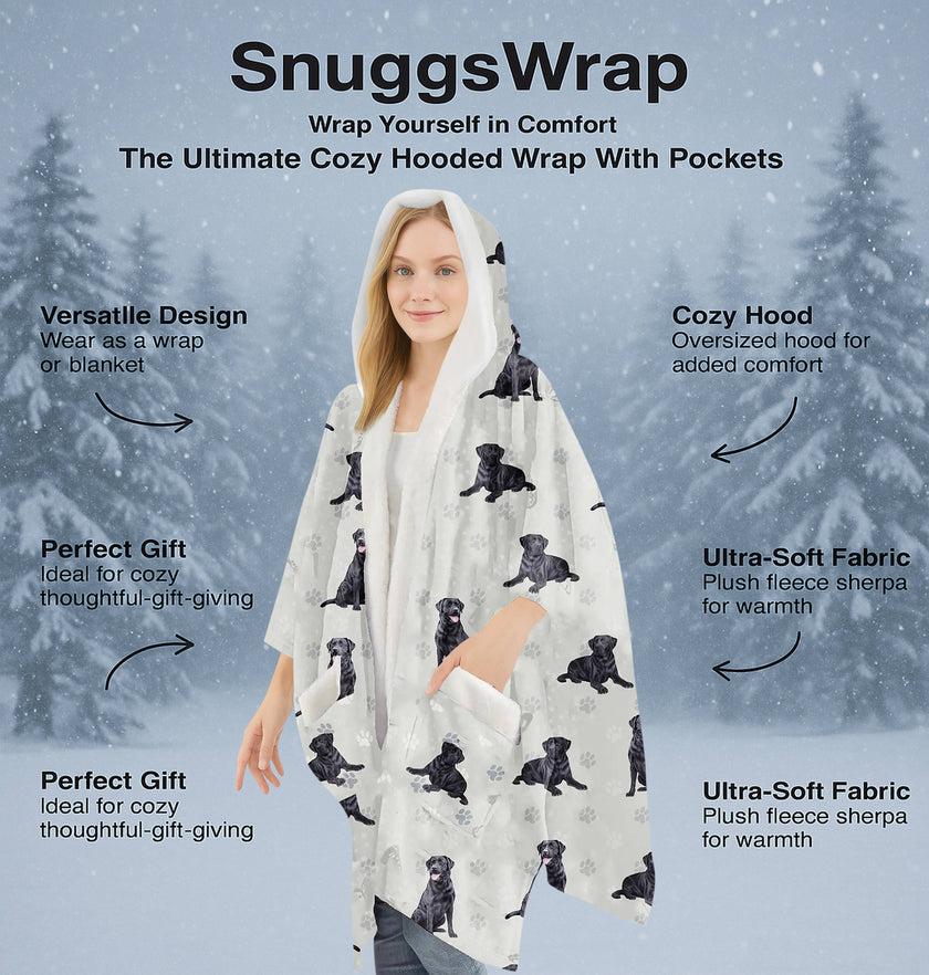 Labrador, Black Snugg Wraps with Hoodie – Ultra Soft Sherpa Fleece Wrap for Pet Lovers