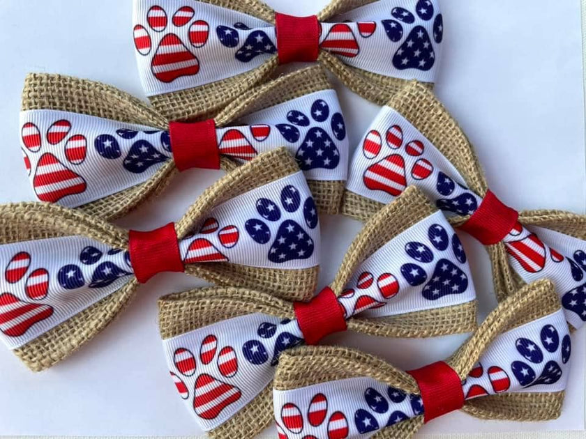 Patriotic Paw Print Velcro Collar Bow Tie for Cat and Dogs