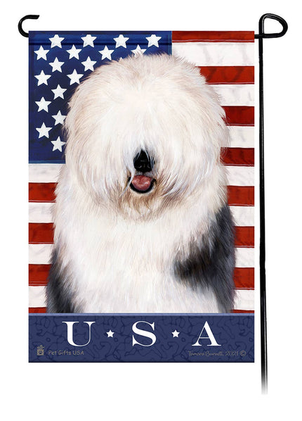 This Old English Sheepdog USA American Garden Flag is a testament to the beauty of your favorite breed and the American Flag.