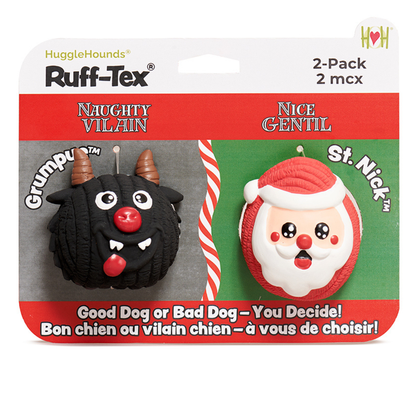 Grumpus & Santa Ruff-Tex Christmas Latex Balls 2pk Dog Toy Set