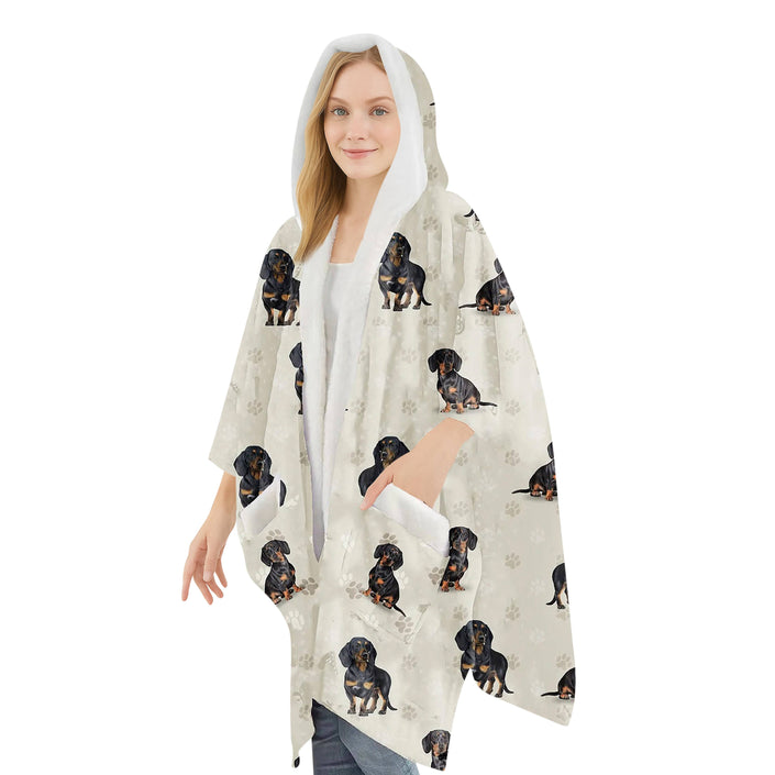Dachshund, Black Snugg Wraps with Hoodie – Ultra Soft Sherpa Fleece Wrap for Pet Lovers
