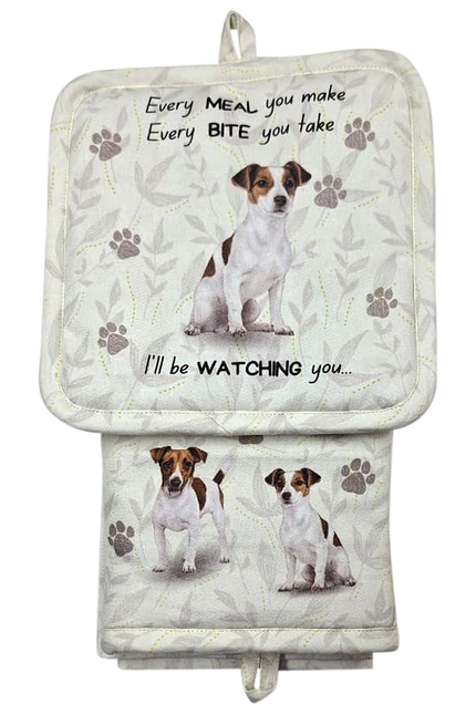 Jack Russell, oven mitt set