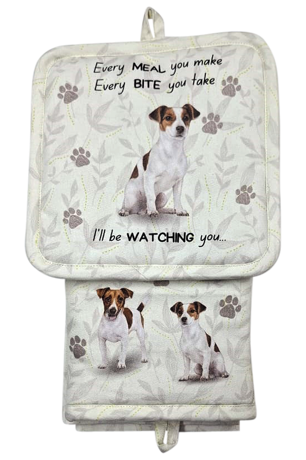 Jack Russell, oven mitt set