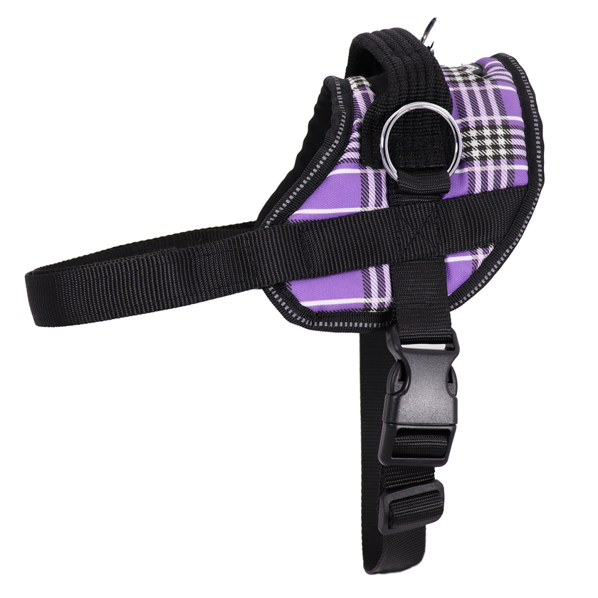Reflective No Pull Harness: Purple Plaid Reflective No Pull Harness / XL