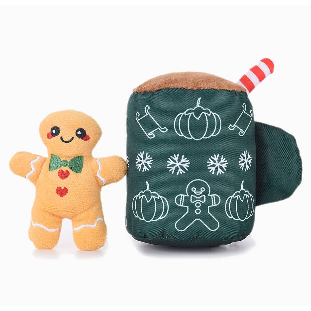 Dog Toy Gingerbread Latte Happy Woofmas Christmas Plush Toy Set