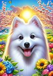 American Eskimo Colorful Floral Large House Flag