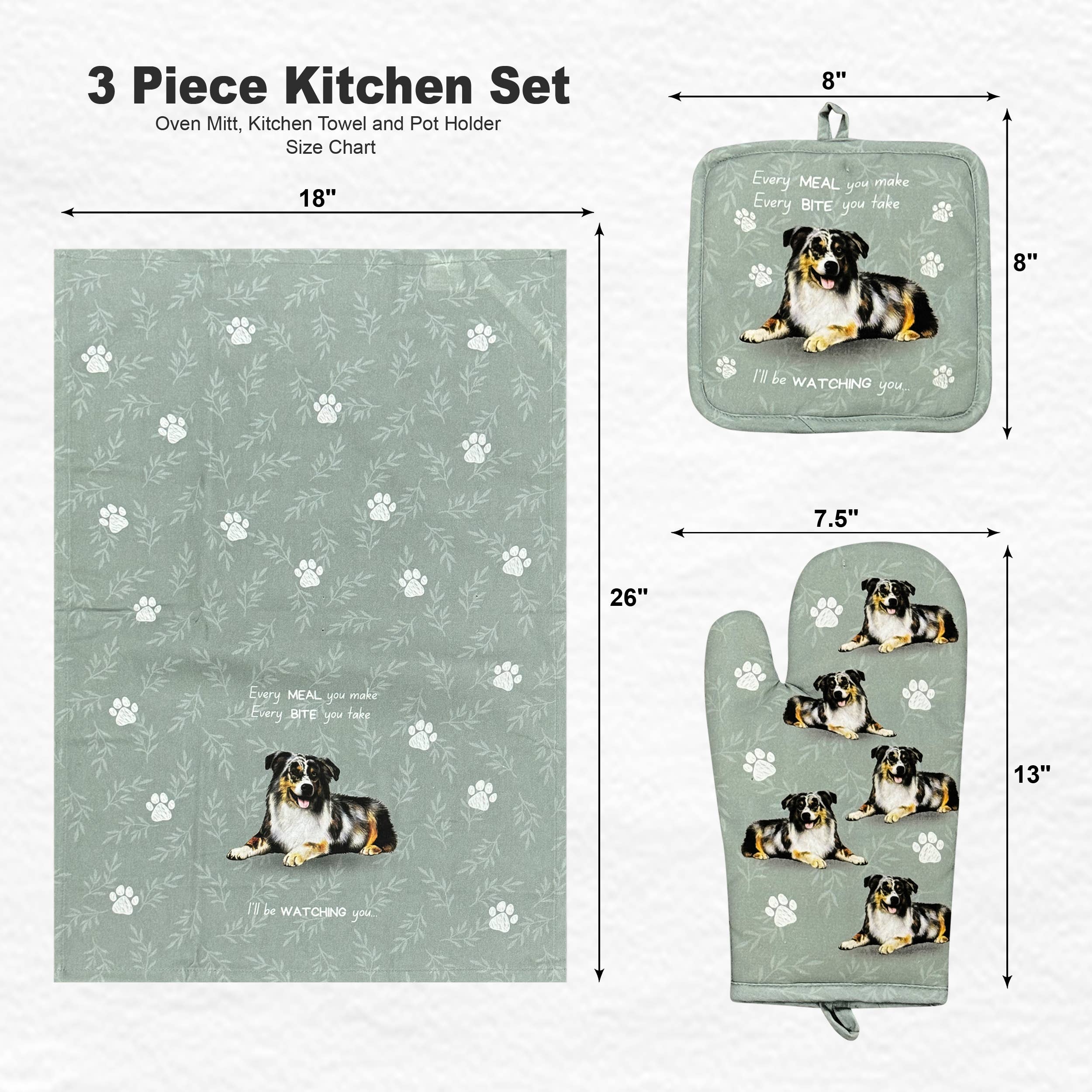 Australian Shepherd, oven mitt set