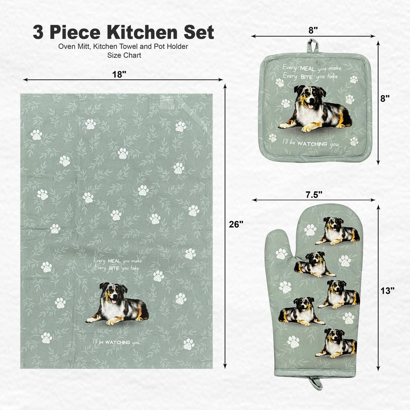 Australian Shepherd, oven mitt set