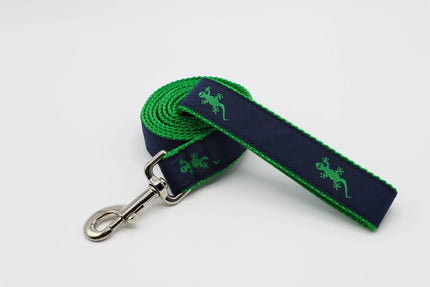 Green Gecko on Navy Side Release Buckle Clip Dog Collar