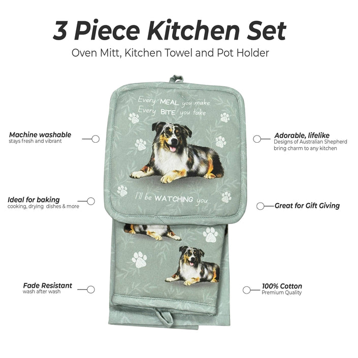 Australian Shepherd, oven mitt set