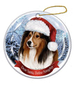 Sheltie (Tri-Color) Santa Hat Dog Porcelain Ornament
