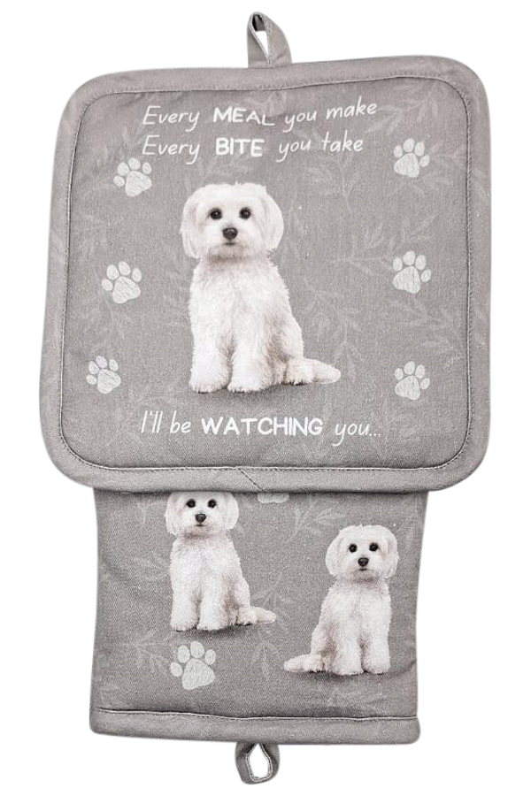 Maltese, oven mitt set