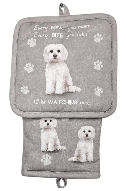Maltese, oven mitt set