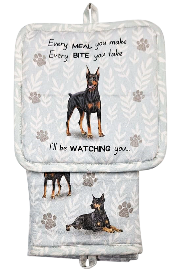 Doberman, oven mitt set