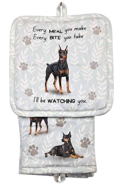 Doberman, oven mitt set