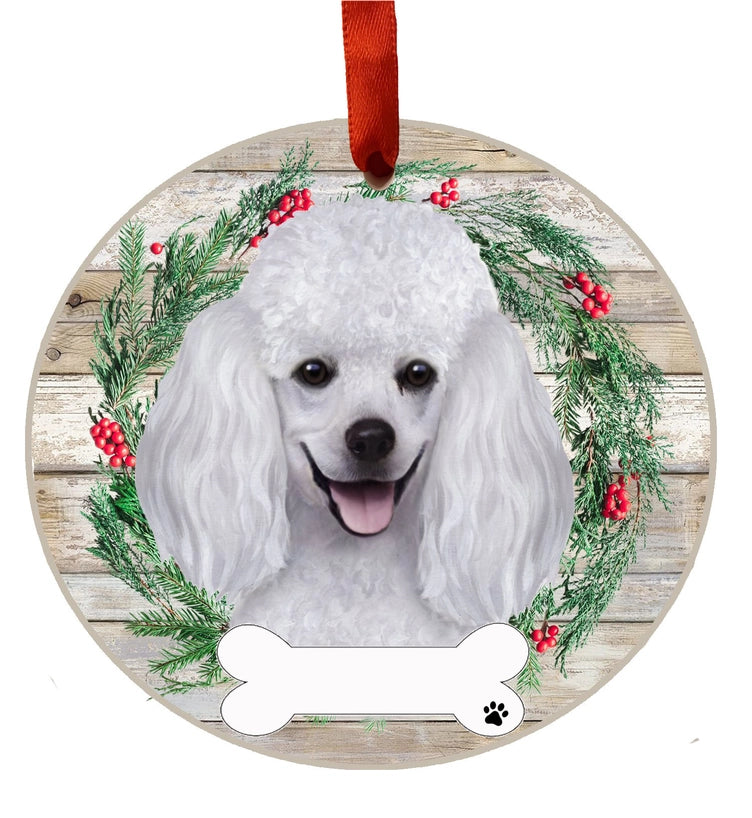 Poodle Ceramic Wreath Ornament (White)