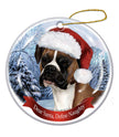 Boxer (Uncropped) Fawn Santa Hat Dog Porcelain  Ornament