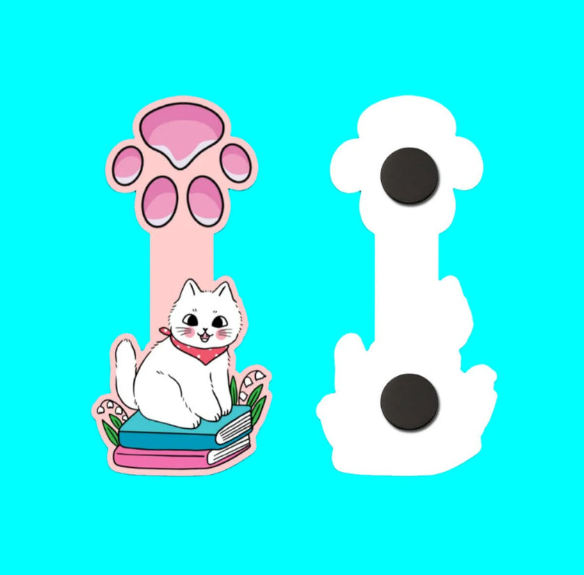Pink Cats on Books Reversible Magnetic Bookmark